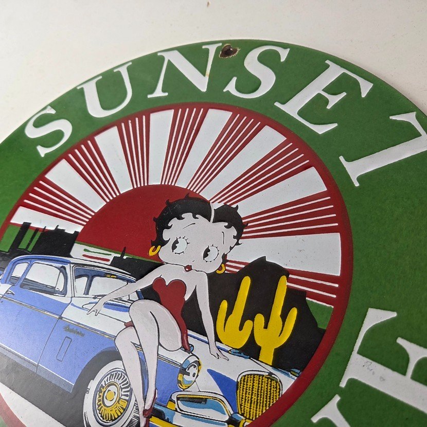 Vintage Sunset Gasoline Sign - Betty Boop Desert Gas Pump Porcelain Sign - Image 12