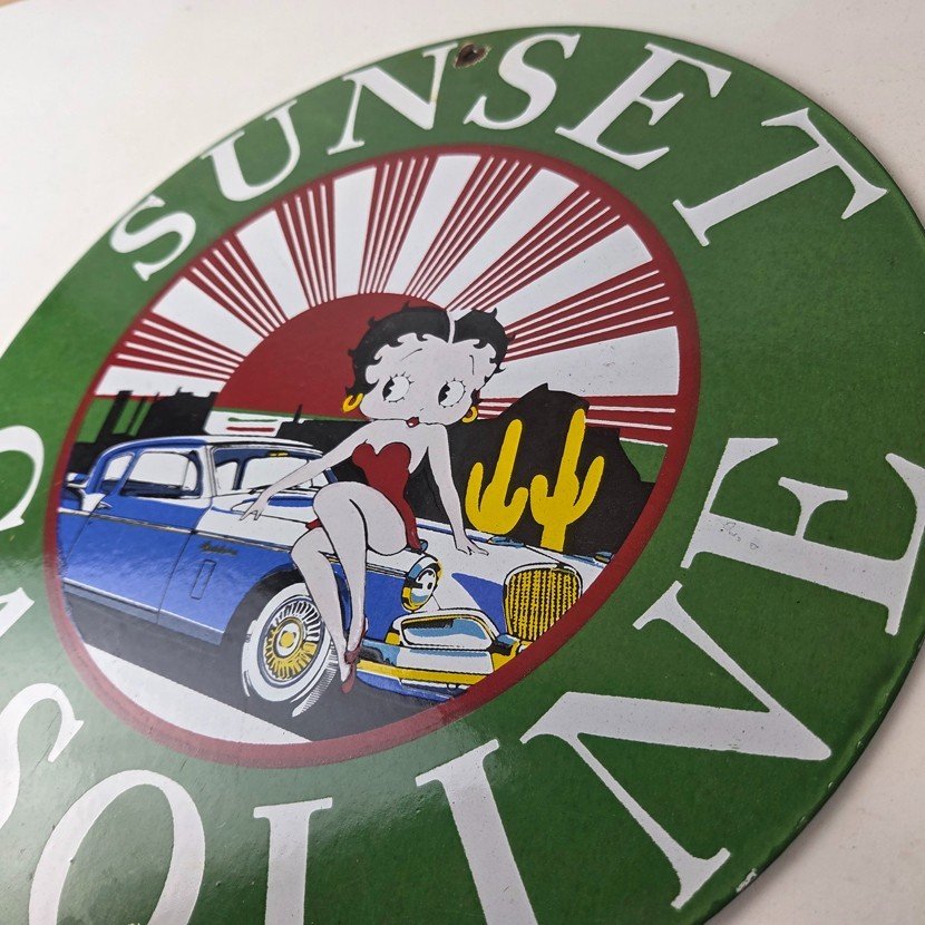 Vintage Sunset Gasoline Sign - Betty Boop Desert Gas Pump Porcelain Sign - Image 13