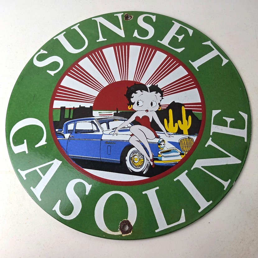 Vintage Sunset Gasoline Sign - Betty Boop Desert Gas Pump Porcelain Sign - Image 15