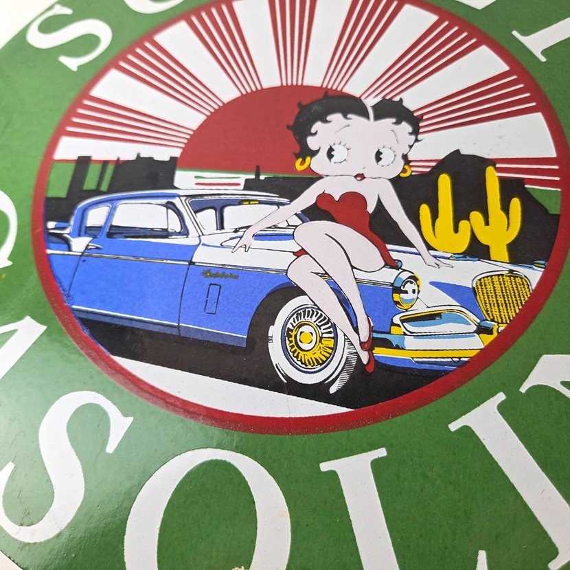 Vintage Sunset Gasoline Sign - Betty Boop Desert Gas Pump Porcelain Sign - Image 4