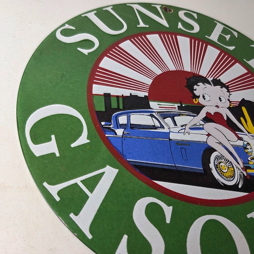 Vintage Sunset Gasoline Sign - Betty Boop Desert Gas Pump Porcelain Sign - Image 6