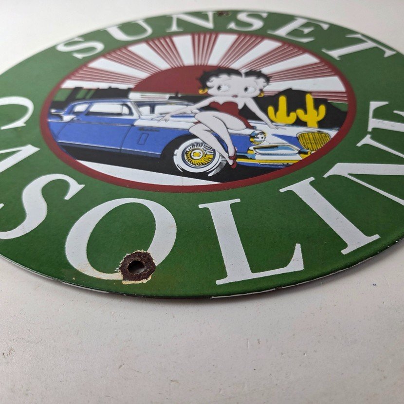 Vintage Sunset Gasoline Sign - Betty Boop Desert Gas Pump Porcelain Sign - Image 10
