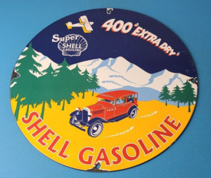 Vintage Super Shell Gasoline Sign 400 Extra Dry Shell Car Pump Porcelain Sign 305892288757