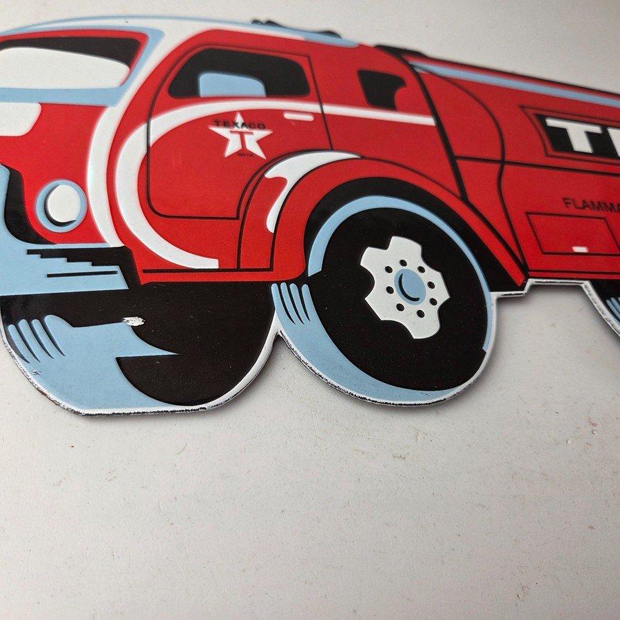 Vintage Texaco Gasoline Porcelain Sign - Gas Sales Service Grease Truck Sign - Image 11