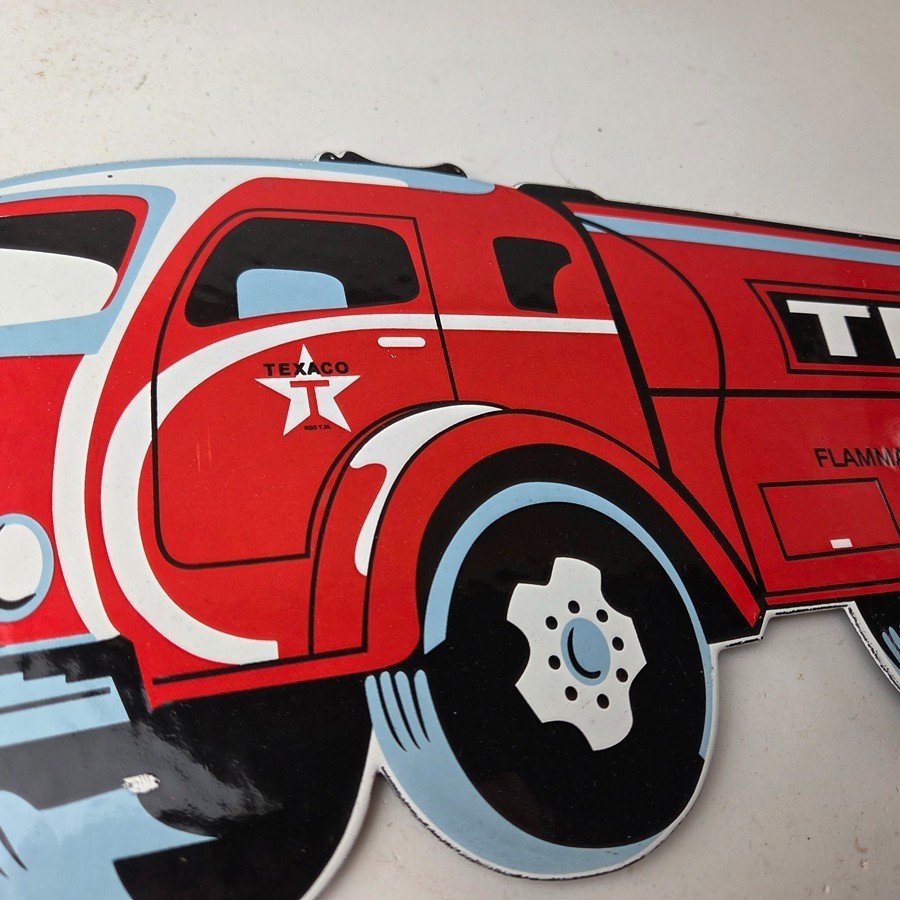 Vintage Texaco Gasoline Porcelain Sign - Gas Sales Service Grease Truck Sign - Image 5
