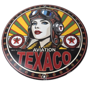 Vintage Texaco Gasoline Sign - Aviation Pilot Gas Pump Porcelain Sign