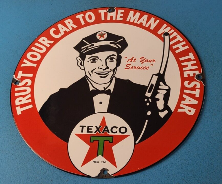 Vintage Texaco Gasoline Sign Gas Motor Oil Pump Plate Porcelain Sign 306104648747