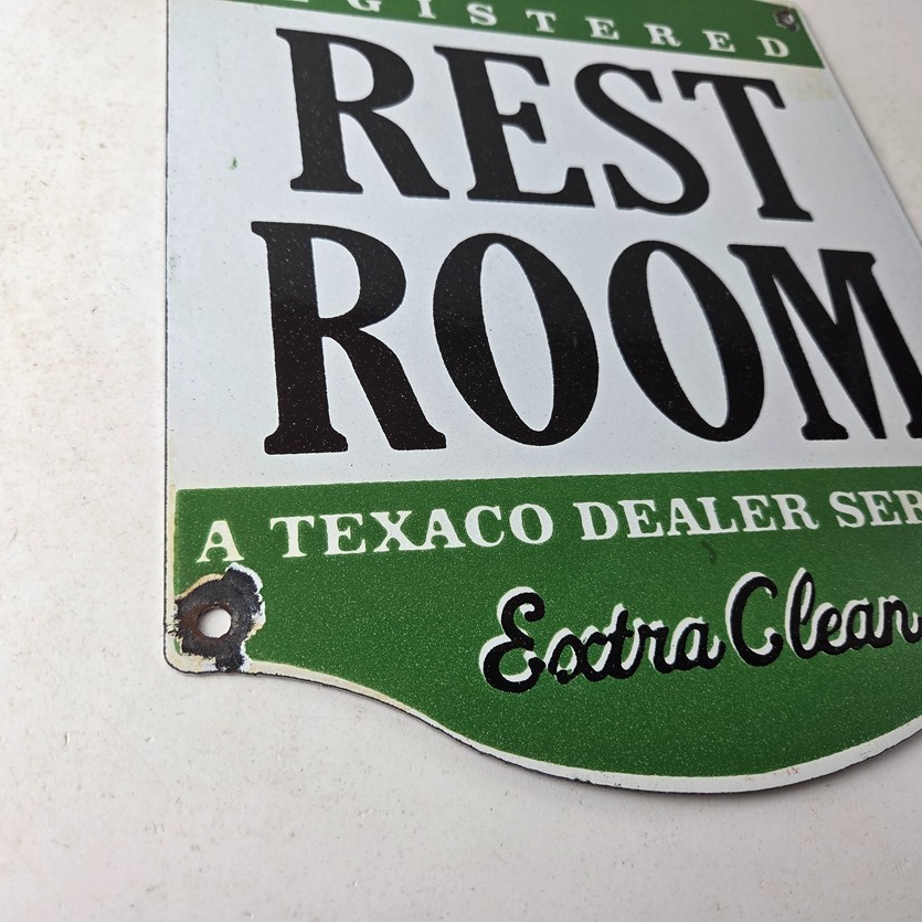Vintage Texaco Gasoline Sign - Gas Service Rest Rooms Pump Porcelain Sign - Image 11