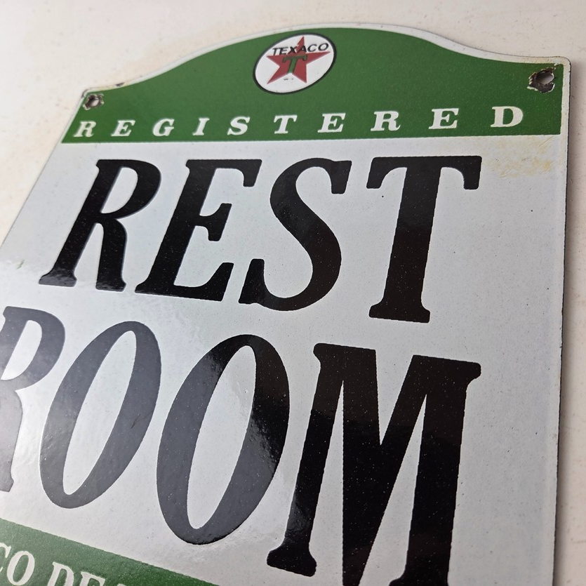 Vintage Texaco Gasoline Sign - Gas Service Rest Rooms Pump Porcelain Sign - Image 12