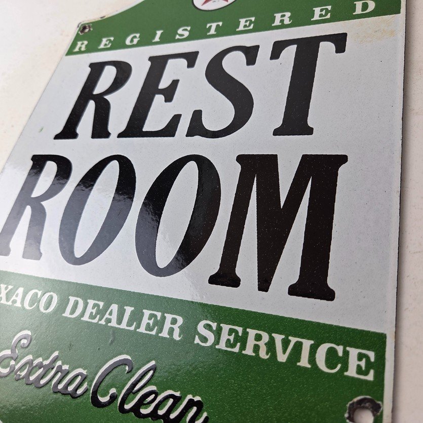 Vintage Texaco Gasoline Sign - Gas Service Rest Rooms Pump Porcelain Sign - Image 13