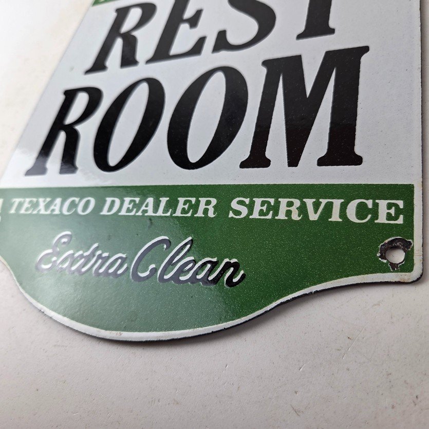 Vintage Texaco Gasoline Sign - Gas Service Rest Rooms Pump Porcelain Sign - Image 14