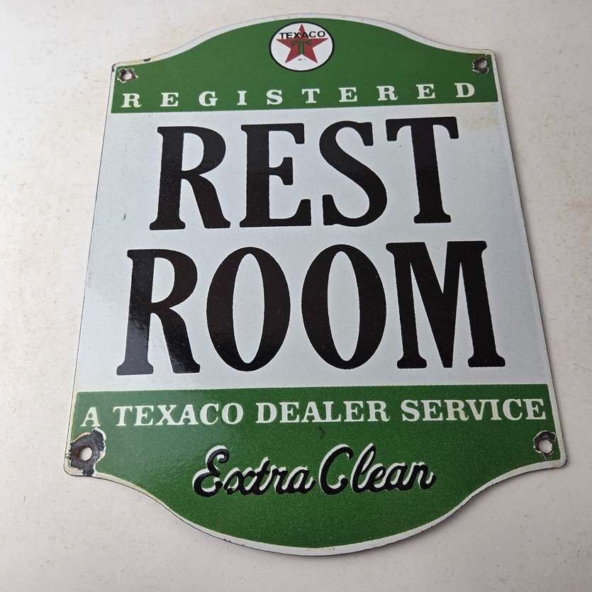 Vintage Texaco Gasoline Sign - Gas Service Rest Rooms Pump Porcelain Sign - Image 15