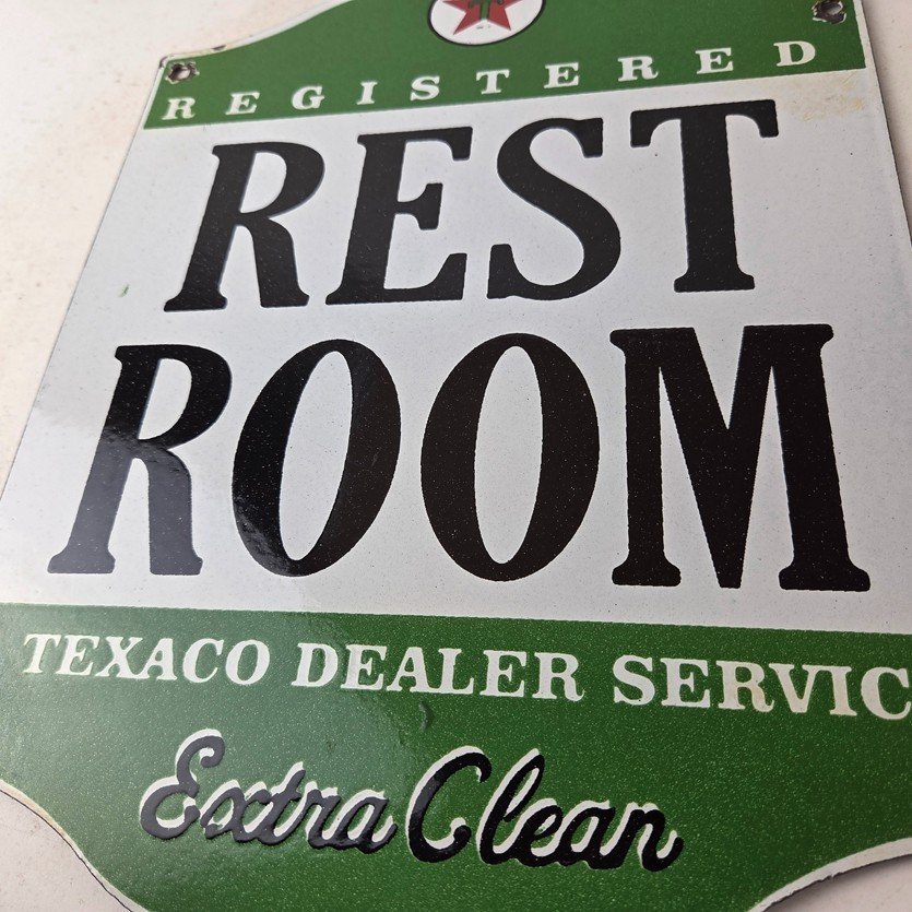 Vintage Texaco Gasoline Sign - Gas Service Rest Rooms Pump Porcelain Sign - Image 4