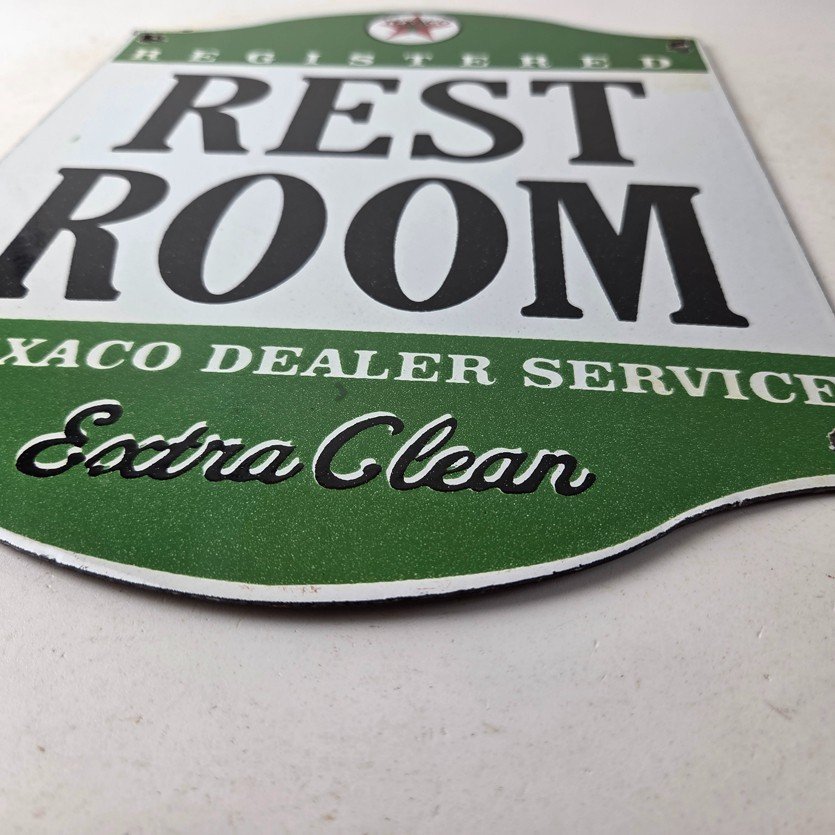 Vintage Texaco Gasoline Sign - Gas Service Rest Rooms Pump Porcelain Sign - Image 10