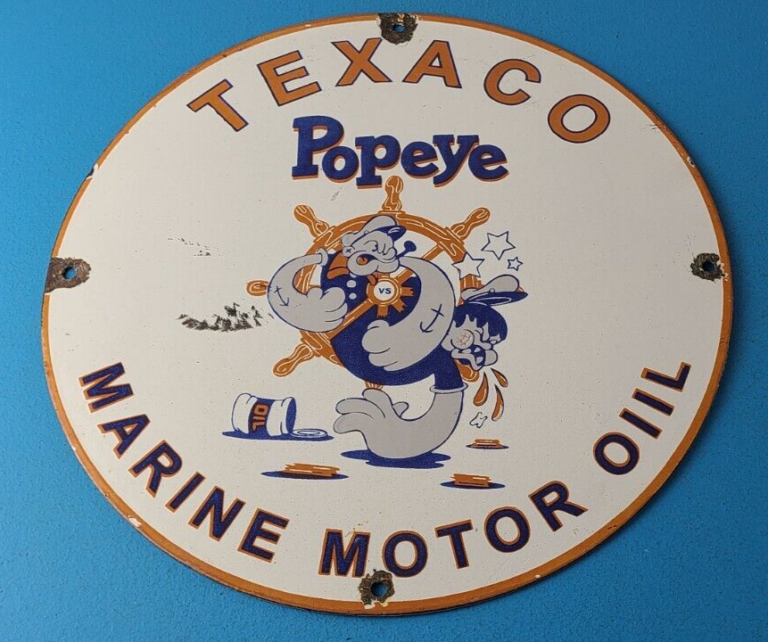 Vintage Texaco Gasoline Sign Popeye Sailor Gas Pump Plate Porcelain Sign 306058536557