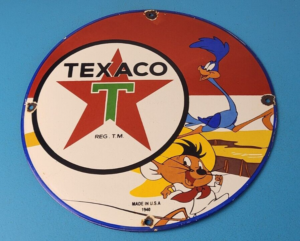 Vintage Texaco Gasoline Sign Red Star Road Runner Gas Pump Service Sign 305874958737