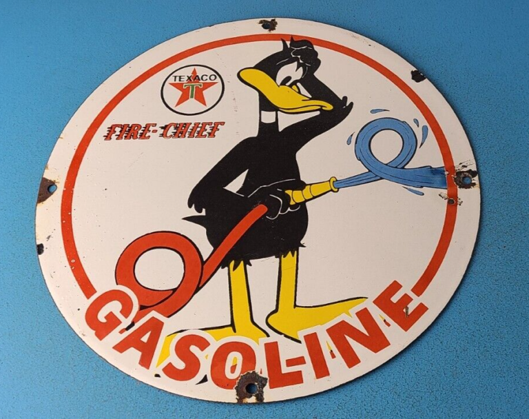 Vintage Texaco Sign Duck Fire Hose Gasoline Service Gas Pump Porcelain Sign 306059917907