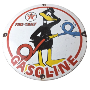 Vintage Texaco Sign - Duck Fire Hose Gasoline Service Gas Pump Porcelain Sign