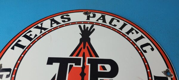 Vintage Texas Pacific Motor Oil Sign Gas Pump Porcelain Service Station Sign 305703590377 12