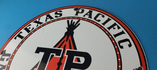 Vintage Texas Pacific Motor Oil Sign Gas Pump Porcelain Service Station Sign 305703590377 7