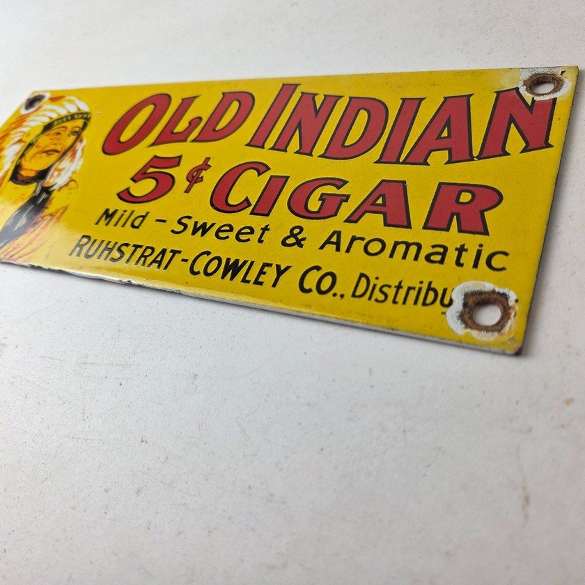 Vintage Tobacco Porcelain Sign - Old Indian Cigars Gas Cigarette Pump Sign - Image 13