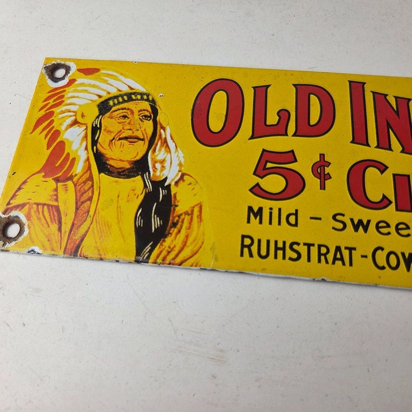 Vintage Tobacco Porcelain Sign - Old Indian Cigars Gas Cigarette Pump Sign - Image 3