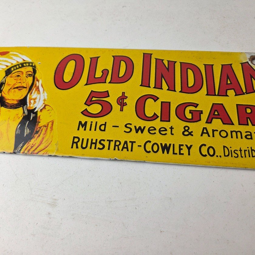 Vintage Tobacco Porcelain Sign - Old Indian Cigars Gas Cigarette Pump Sign - Image 4