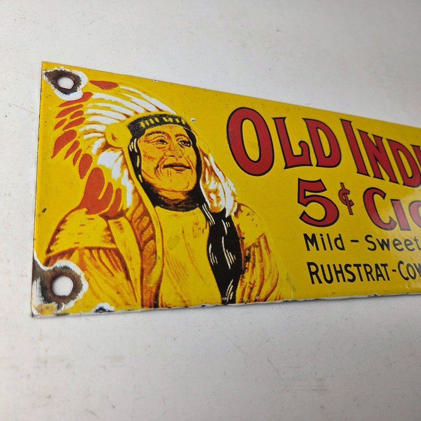 Vintage Tobacco Porcelain Sign - Old Indian Cigars Gas Cigarette Pump Sign - Image 5