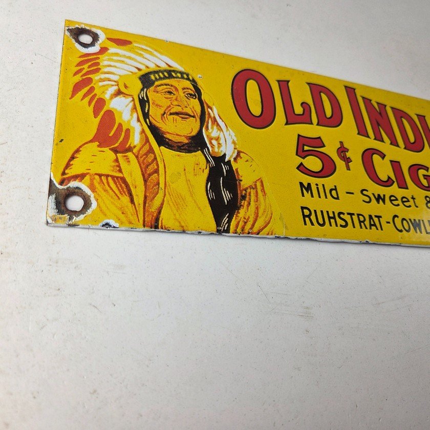 Vintage Tobacco Porcelain Sign - Old Indian Cigars Gas Cigarette Pump Sign - Image 6