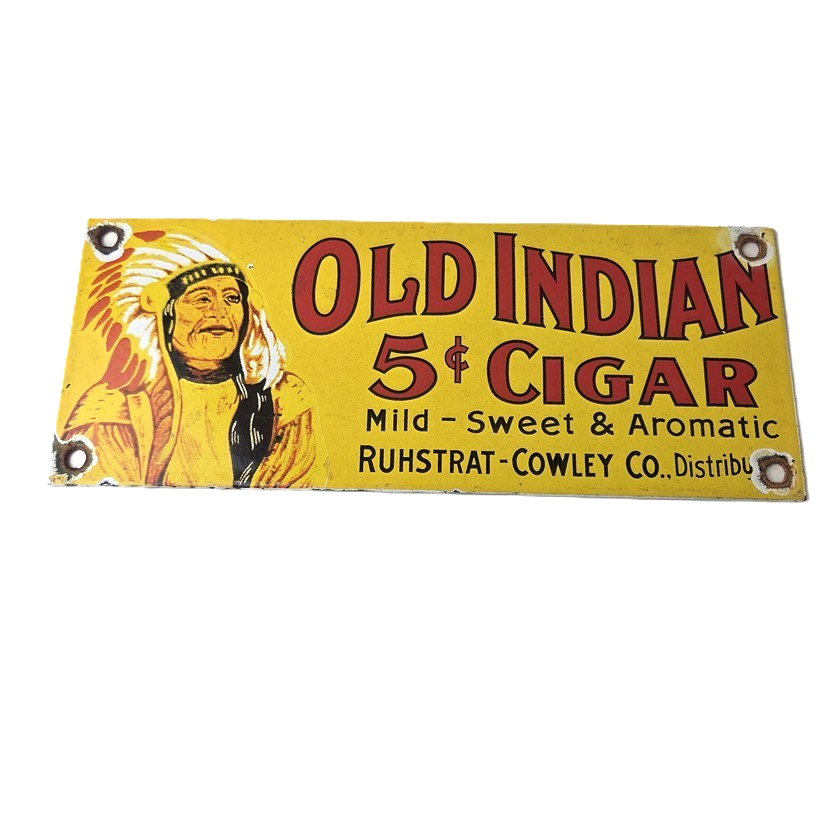 Vintage Tobacco Porcelain Sign - Old Indian Cigars Gas Cigarette Pump Sign