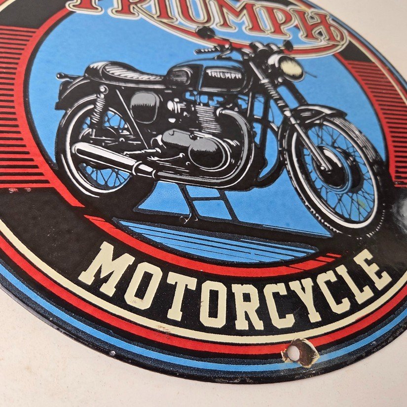 Vintage Triumph Motorcycle Sign - Gas Pump Garage Porcelain Service Sign - Image 11