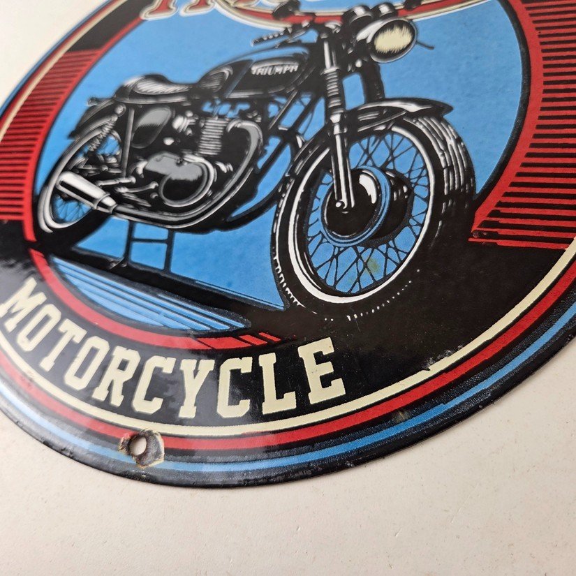 Vintage Triumph Motorcycle Sign - Gas Pump Garage Porcelain Service Sign - Image 14