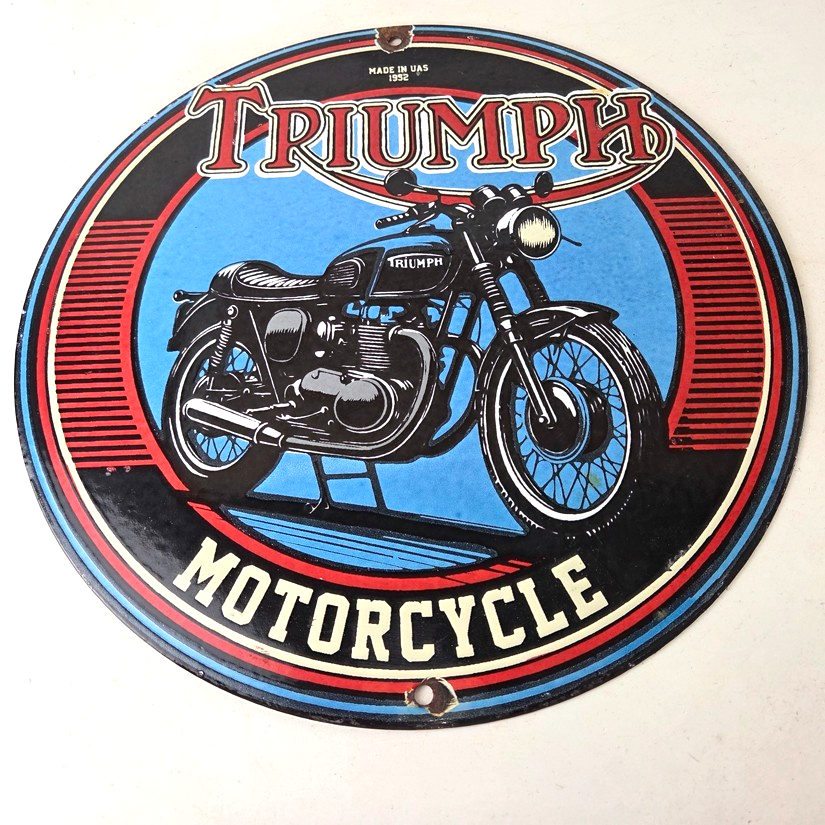 Vintage Triumph Motorcycle Sign - Gas Pump Garage Porcelain Service Sign - Image 15