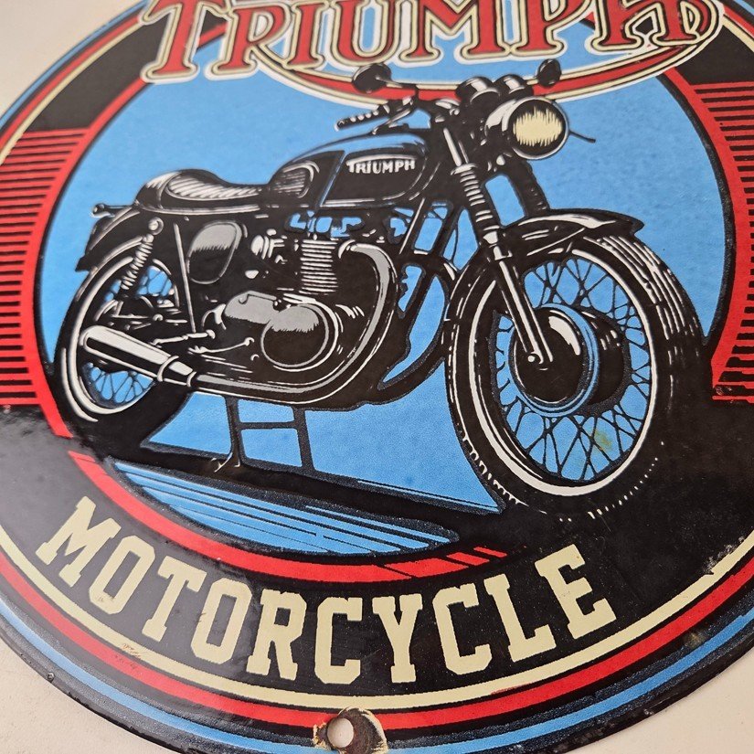 Vintage Triumph Motorcycle Sign - Gas Pump Garage Porcelain Service Sign - Image 4