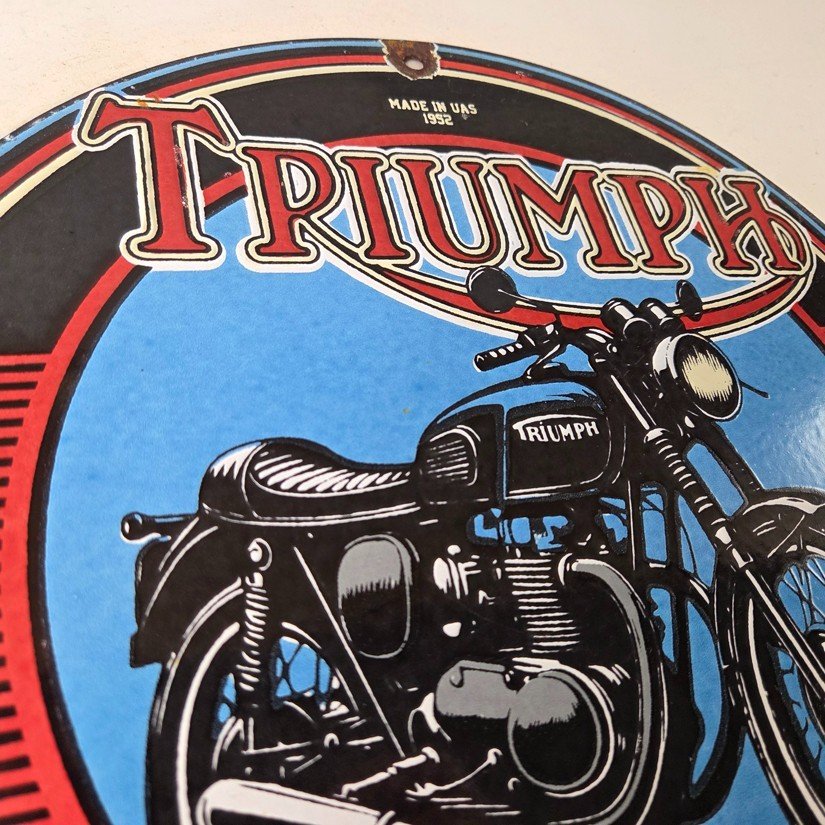 Vintage Triumph Motorcycle Sign - Gas Pump Garage Porcelain Service Sign - Image 5