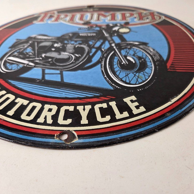 Vintage Triumph Motorcycle Sign - Gas Pump Garage Porcelain Service Sign - Image 10