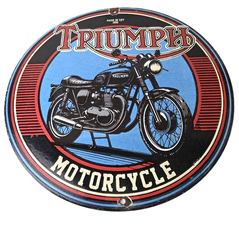Vintage Triumph Motorcycle Sign - Gas Pump Garage Porcelain Service Sign