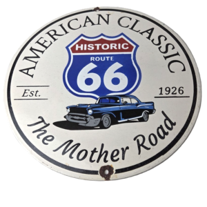 Vintage US Route 66 Sign - Porcelain America Classic Gas Station Pump Plate Sign