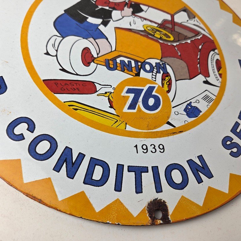 Vintage Union 76 Service Sign - Gas Pump Service Station Mechanic Porcelain Sign - Image 11