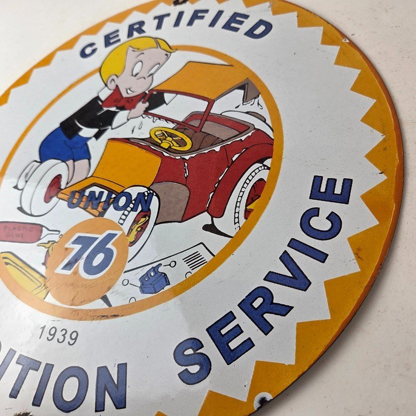 Vintage Union 76 Service Sign - Gas Pump Service Station Mechanic Porcelain Sign - Image 13