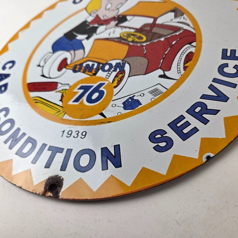 Vintage Union 76 Service Sign - Gas Pump Service Station Mechanic Porcelain Sign - Image 14