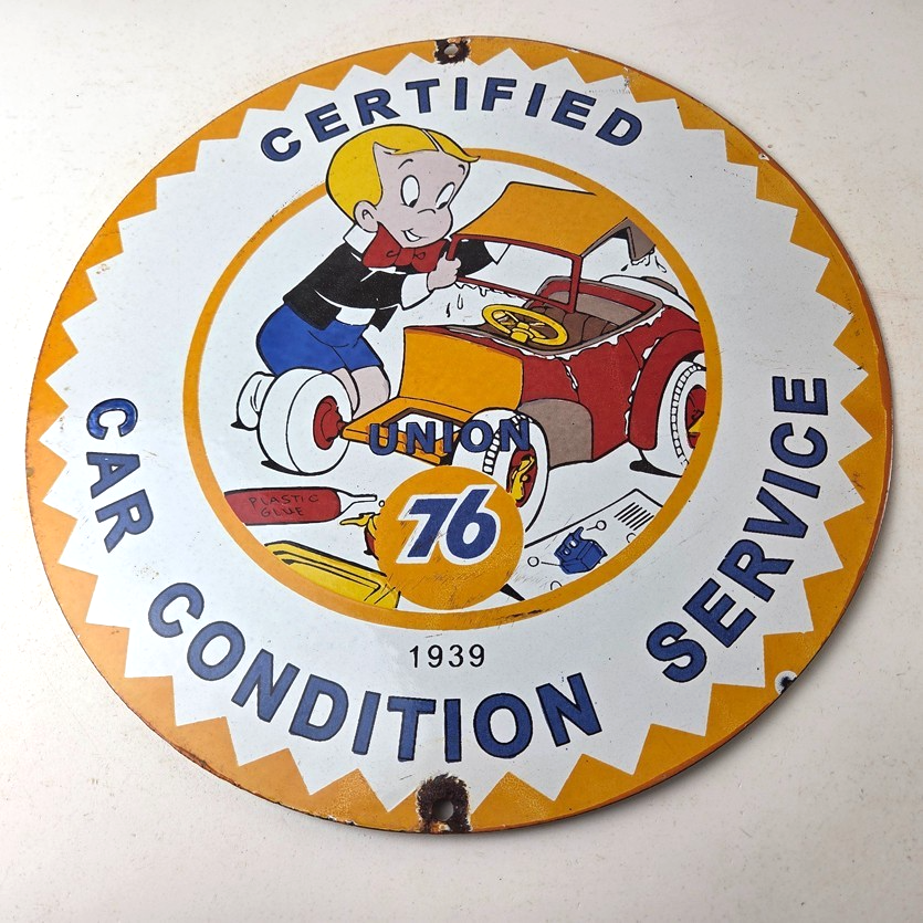 Vintage Union 76 Service Sign - Gas Pump Service Station Mechanic Porcelain Sign - Image 15