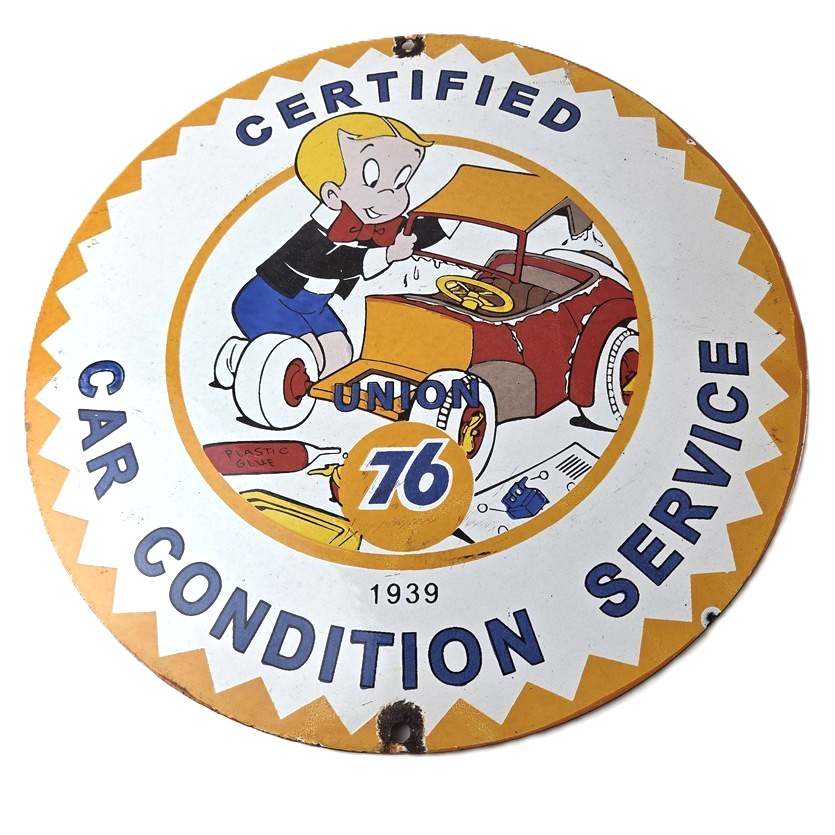 Vintage Union 76 Service Sign - Gas Pump Service Station Mechanic Porcelain Sign