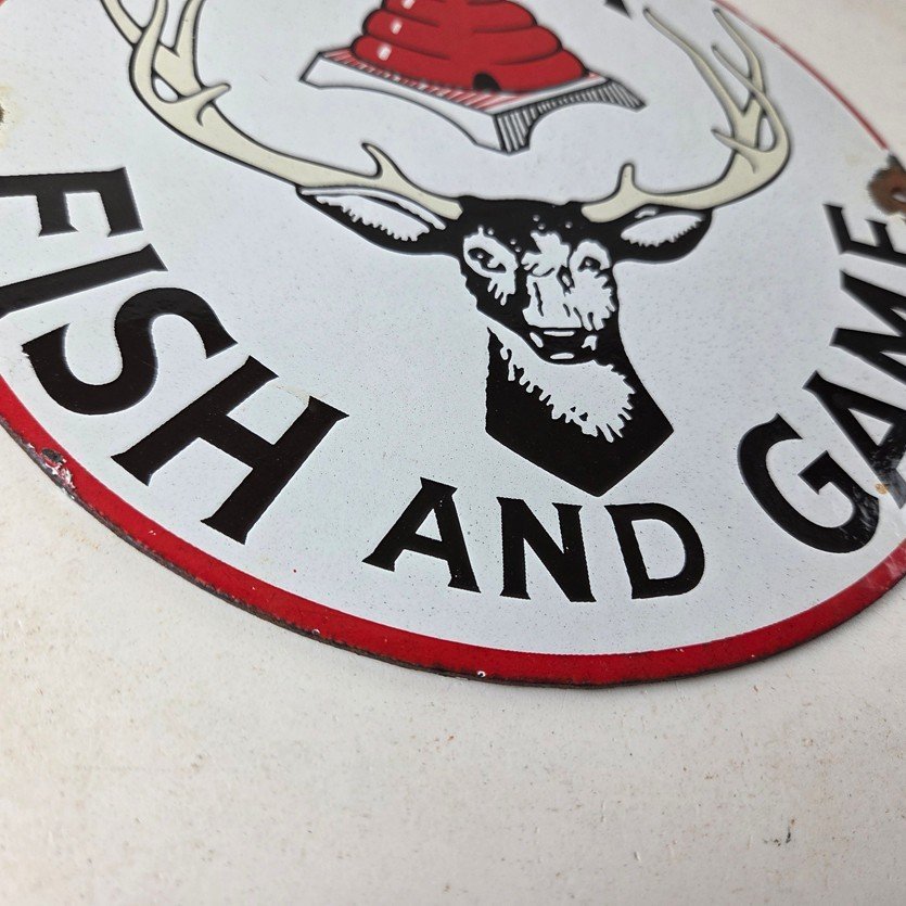 Vintage Utah Fish Game Sign - Porcelain Gas Oil Pump Deer Hunting Pump Sign - Image 11
