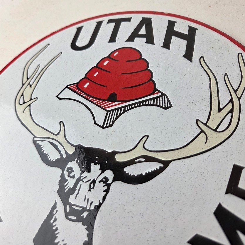 Vintage Utah Fish Game Sign - Porcelain Gas Oil Pump Deer Hunting Pump Sign - Image 12