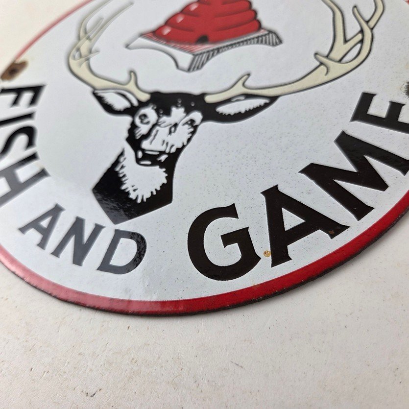 Vintage Utah Fish Game Sign - Porcelain Gas Oil Pump Deer Hunting Pump Sign - Image 14