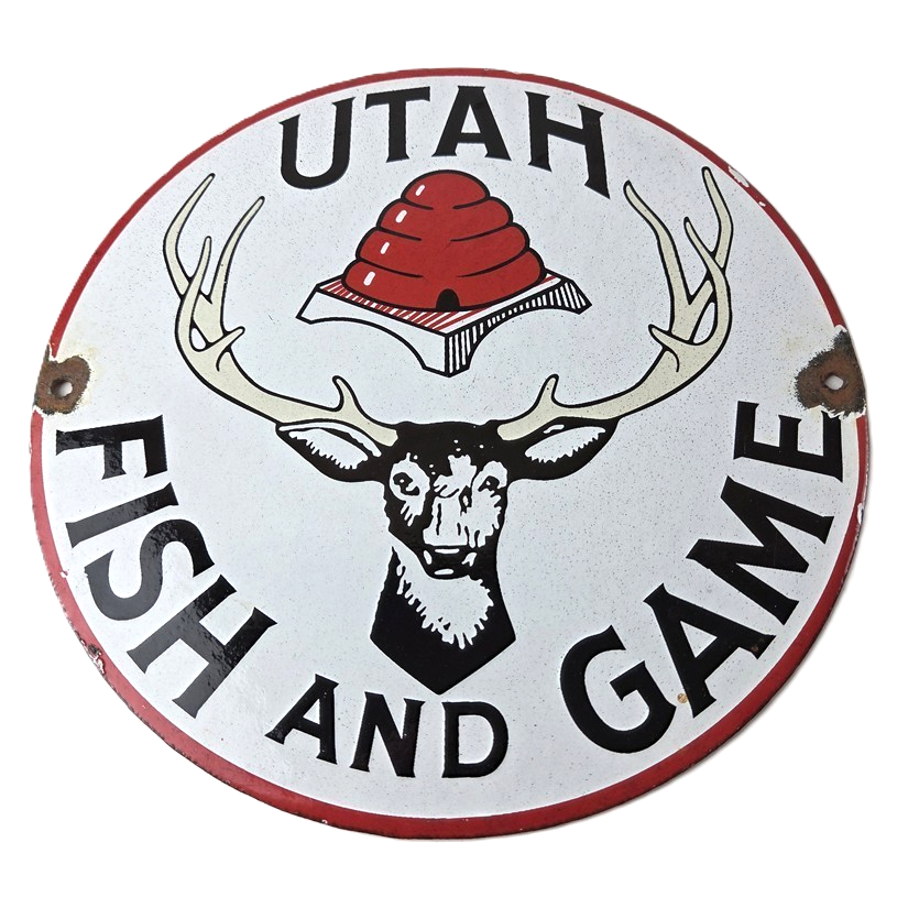 Vintage Utah Fish Game Sign - Porcelain Gas Oil Pump Deer Hunting Pump Sign