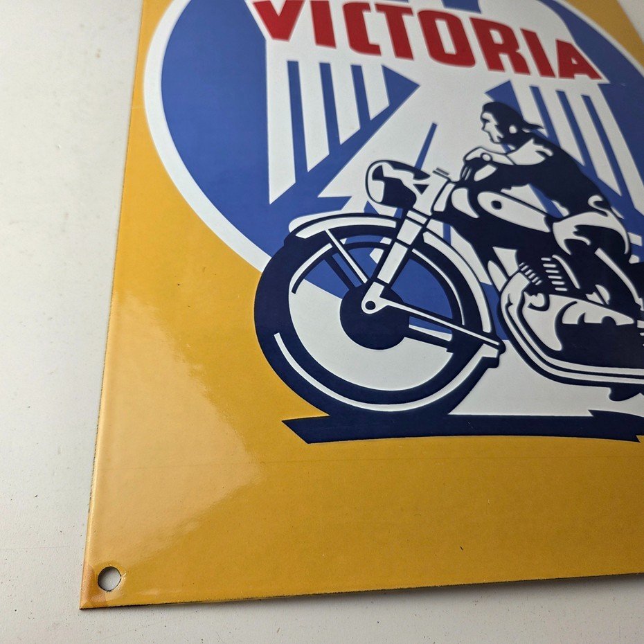 Vintage Victoria Motorcycles Sign - Authorized Dealership Bike Gas Pump Sign - Image 11