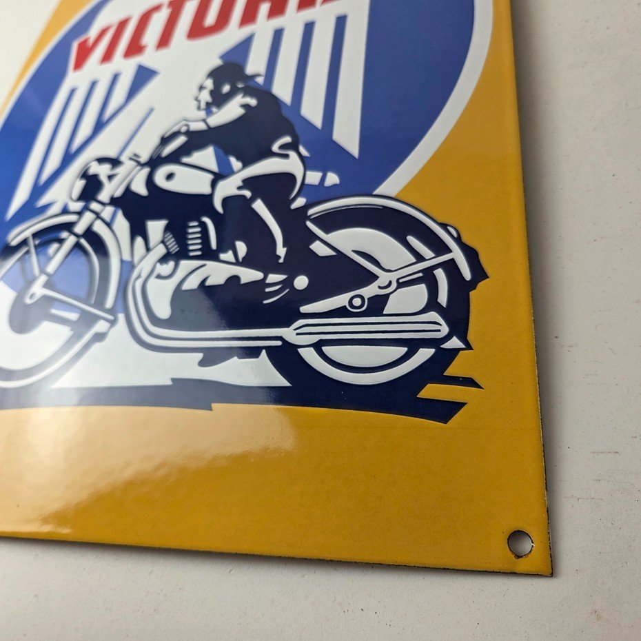 Vintage Victoria Motorcycles Sign - Authorized Dealership Bike Gas Pump Sign - Image 14