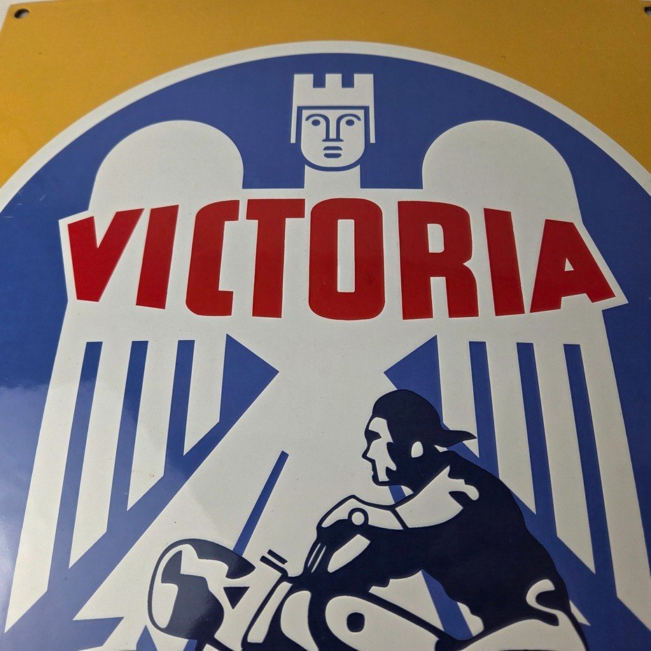 Vintage Victoria Motorcycles Sign - Authorized Dealership Bike Gas Pump Sign - Image 3